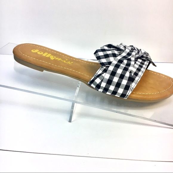 Last Few! Gingham retro bow slip on Sandal Mules - Picture 4 of 7